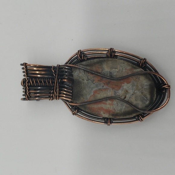 401- Wire Wrapped Natural Stone Pendant Necklace Handmade NWT - Picture 3 of 5